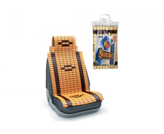 Накидка на сиденье Nova Bright с подголовником, бамбуковая, плоские пластины, 120х43 см 44178 