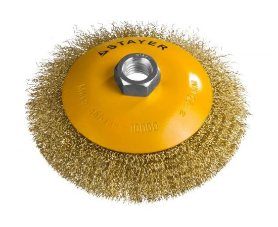 Щетка коническая PROFESSIONAL (125 мм; М14; витая стальная латунированная проволока 0.3 мм) для УШМ STAYER 35133-125 