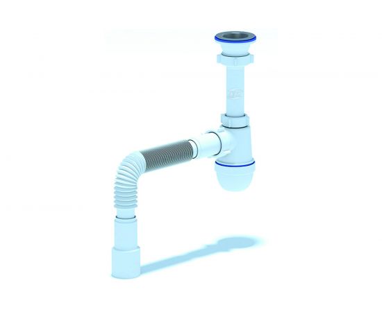 Сифон для умывальника/мойки АНИ Пласт бутылочный, 1 1/2 дюйма x 40 мм, гофрированный, 40х40/50 мм, нержавеющая сетка C0115 025-0135 