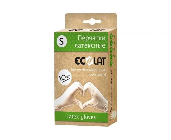 Неопудренные латексные перчатки EcoLat белые, 10 шт./уп., размер S 12020/S – изображение 2