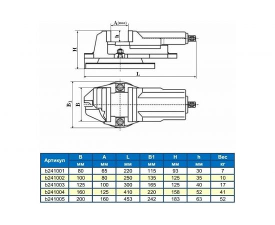 Станочные тиски GRIFF 125мм, 100мм, 16кг, поворотные, с закр. винтом, серия QH b241003 – изображение 3