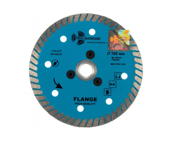 Диск алмазный отрезной Турбо с фланцем Grand hot press (105 мм; М14) TRIO-DIAMOND FHQ450 140105 – изображение 3