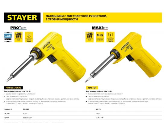 Паяльник Stayer с пластиковой рукояткой PROFI PROTerm 30-130Вт 55308-130 – изображение 6