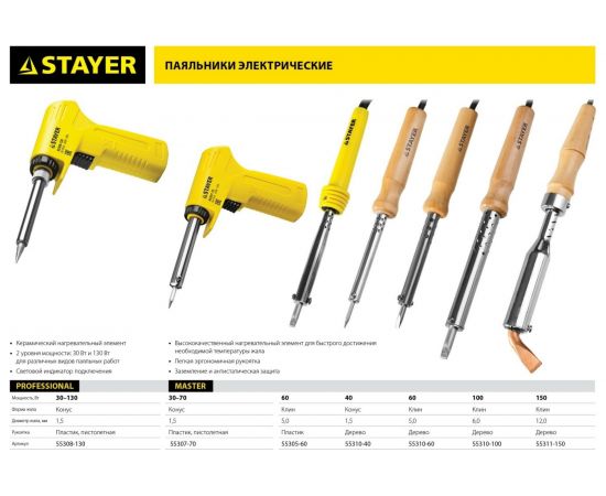Паяльник Stayer с пластиковой рукояткой PROFI PROTerm 30-130Вт 55308-130 – изображение 7