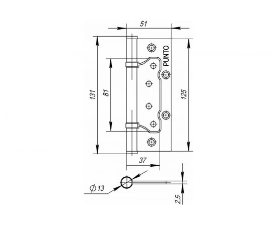 Универсальная петля без врезки PUNTO 200-2B 125x2,5 SB мат. золото 35515 – изображение 2