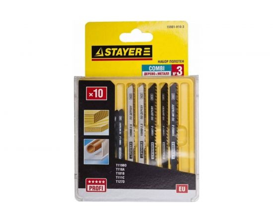Набор полотен STAYER Мастер №3 по дереву металлу и пластику для электролобзика EU T111C T119BO T101B T118A T127D 10 шт. 15981-H10-3 – изображение 2