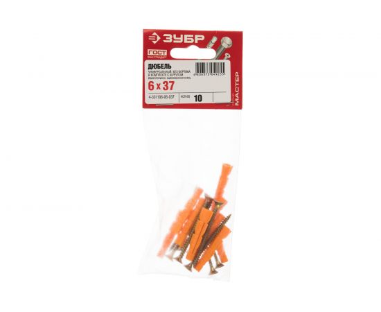 Дюбель универсальный с оцинкованным шурупом 10 шт. (6х37 мм; ТФ6) Зубр 4-301196-06-037 – изображение 5