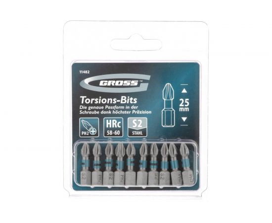 Набор бит торсионных (10 шт; PH2x25 мм) для ударных шуруповертов GROSS 11482 