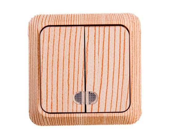 2-клавишный выключатель АБК-СИЛА с подсветкой 10А "АЛЬТАИР" сосна 5400207 