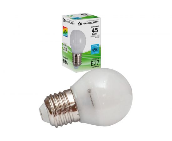 Светодиодная лампа Наносвет LE-P45-5.5/E27/940, 5.5Вт, E27, 250 градусов, 450лм, 4000К, Ra90, L133 