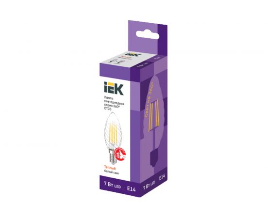 Лампа IEK серия 360 LED, CT35, свеча витая, 7вт, 230В, 3000К, E14 LLF-CT35-7-230-30-E14-CL – изображение 2