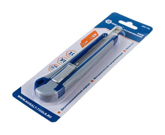 Технический нож, лезвие 9мм, двухкомпонентный корпус, металлическая направляющая, автостоп КОБАЛЬТ 242-144 – изображение 2