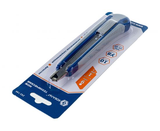 Технический нож, лезвие 9мм, двухкомпонентный корпус, металлическая направляющая, автостоп КОБАЛЬТ 242-144 – изображение 3