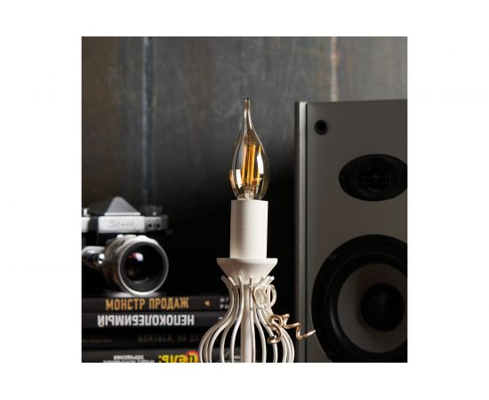 Филаментная лампа REXANT Свеча на ветру CN37 9.5 Вт 2400K E14 золотистая колба 604-117 – изображение 4