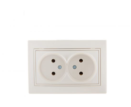 Розетка Lezard Мира х2 без заземления, керамика жемчужно-белый перламутр со вст. 701-3030-128 