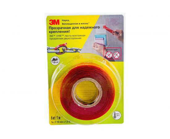 Монтажная лента 3M VHB прозрачная, двусторонняя, 19 мм, 1.5 м 4687202276141 – изображение 4