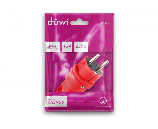 Каучуковая вилка duwi с заземлением 16A 90градусов с кольцом IP44 красная 27459 9 – изображение 9