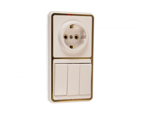 Комбинированный блок Кунцево-Электро БЭЛЛА скрытая установка выключатель+розетка БКВР-033З 5844 