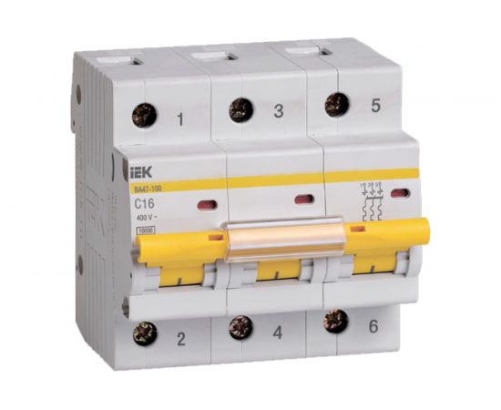Автоматический модульный выключатель IEK ВА 47-100 3п, C, 16А, 10кА, ИЭК MVA40-3-016-C 