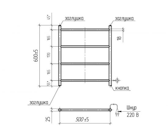 Электрический полотенцесушитель Тера ""Электра"" 500x600, черный ПСН-35-11 – изображение 2