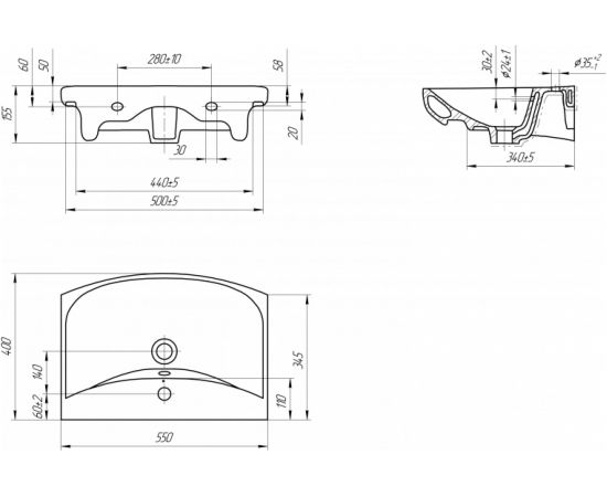 Умывальник Cersanit с 1 отверстием CARINA 55 UM-CAR55/1 – изображение 4