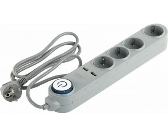 Сетевой фильтр SONNEN DX04, 4 розетки, 2 USB-порта, заземление, 10А, длина 1,5м, серый 513493 – изображение 6