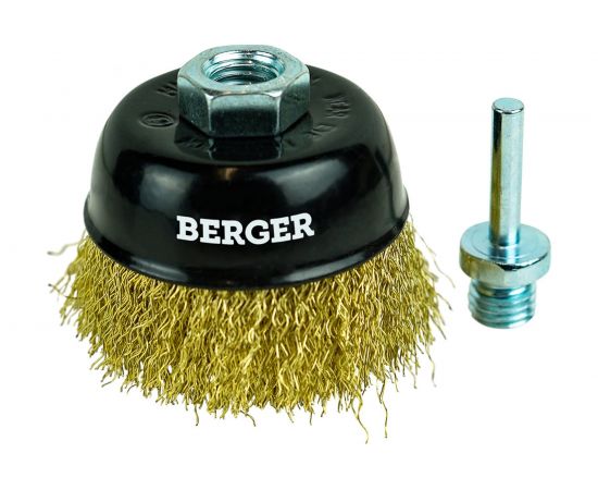 Кордщётка чашеобразная 75 мм, латунированная сталь 0.3 мм, М14, адаптер на 6 мм Berger BG BG1740 