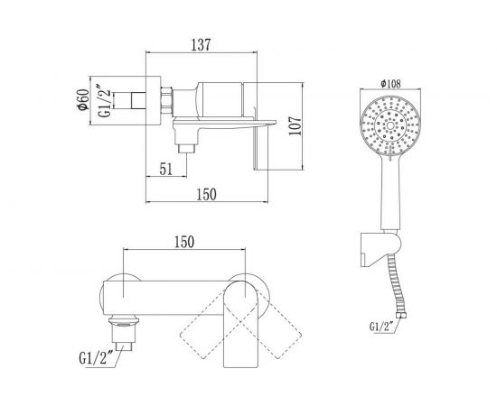 Смеситель для ванны Savol черный S-601808H 23289 – изображение 2