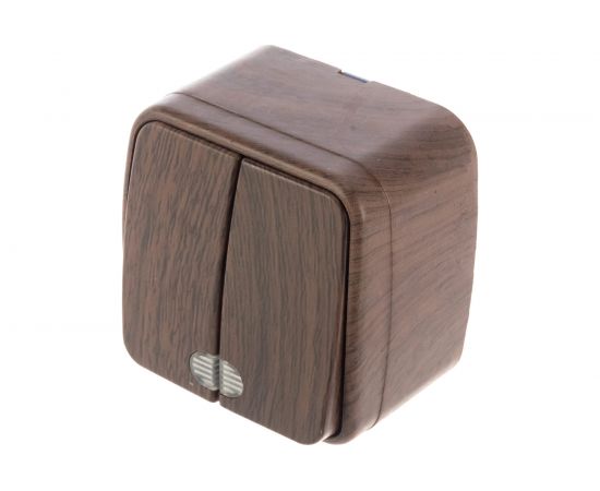 2-клавишный выключатель с индикатором EKF Минск ОП 10А тёмное дерево EGV10-123-40 – изображение 3