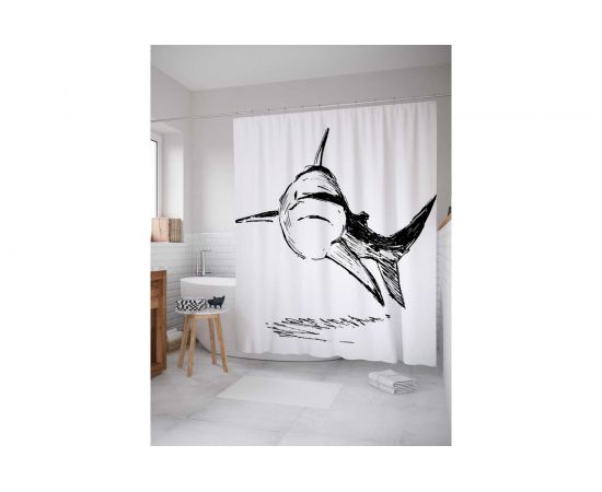 Штора (занавеска) для ванной JoyArty ""Акула наблюдает"" из сатена, 180х200 см с крючками, sc_19827 