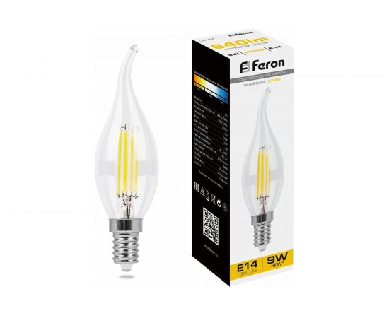 Светодиодная лампа FERON 9W 230V E14 2700K прозрачная, LB-74 25960 