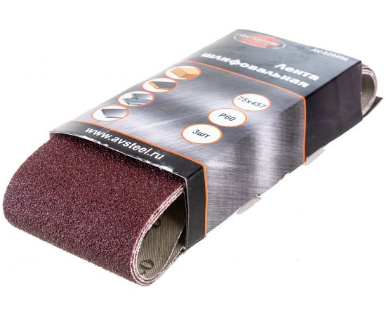 Лента шлифовальная (3 шт; 75х457 мм; Р60) AV Steel AV-820406 – изображение 2