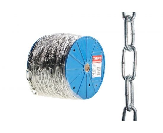 Сварная цепь STARFIX длиннозвенная оцинкованная LLC М8 DIN 763 бухта 10 м SMP-63689-10 – изображение 2