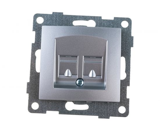 Механизм компьютерной розетки GUSI ELECTRIC Bravo RJ45, двойной, СУ, серебро С10К2-004 – изображение 2