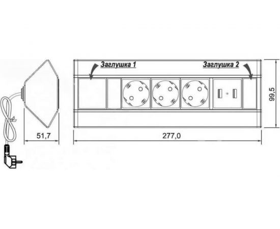 Угловой блок розеток Inrior на 3 EURO розетки 2 USB-A ODEN-32-80 – изображение 3