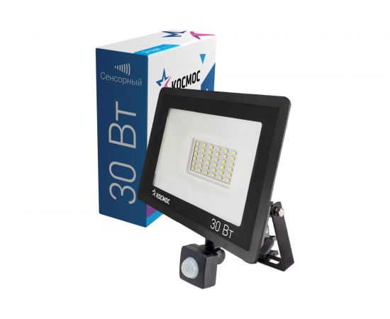 Светодиодный прожектор КОСМОС с датчиком 30Вт, 2400Лм, IP65, 6500K, Super-Slim K_PR5_LED_30S 