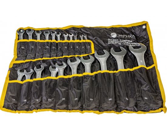 Набор комбинированных ключей 6-36мм Chrome vanadium сатинированных планшет ЭВРИКА ER-10210 