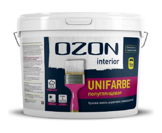 Универсальная акриловая эмаль OZON ВД-АК 157С UNIFARBE INTERIOR высококачественная, прозрачная, 9 л, 10 кг ВД-АК-157С-10 