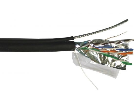 Кабель TWT FTP, 10 пар, категория 5e, внешний, с тросом, черный, 305м в катушке, 5EFTP10-OUT-TR 