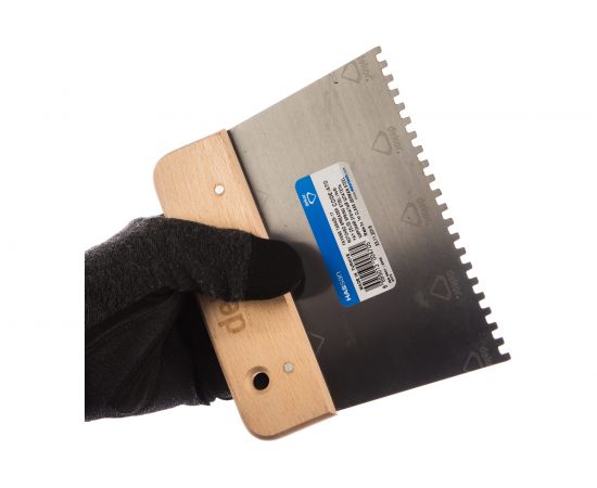 Широкий шпатель DEKOR 170х80 мм, зуб 4х4 мм деревянная ручка 470 – изображение 2