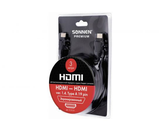 Кабель SONNEN HDMI AM-AM 3м Premium медь для передачи аудио-видео, экранированный 513131 – изображение 3