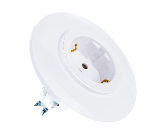 Розетка Bylectrica 1-местная, скрытая установка, с заземляющим контактом, диаметр 92 мм, серия ПРОВАНС круг, белый РС16-0402 – изображение 3