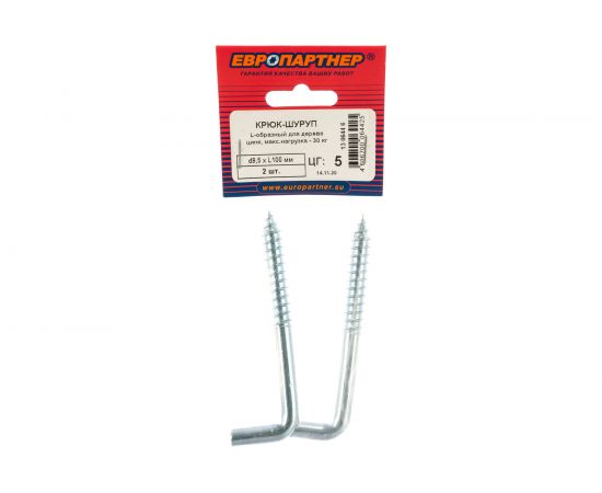 Крюк-шуруп ЕВРОПАРТНЕР L-обр. Zn d9,5хL100 мм 2 шт. 13 0644 6 – изображение 3