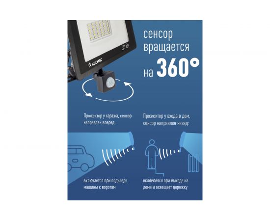 Светодиодный прожектор КОСМОС с датчиком 30Вт, 2400Лм, IP65, 6500K, Super-Slim K_PR5_LED_30S – изображение 5
