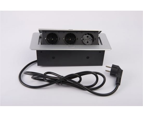 Выдвижной встраиваемый розеточный блок Inrior на 3 EURO розетки, TORO-03-80 