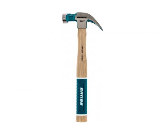 Молоток-гвоздодер GROSS American hickory 450г, угол 45, магнит, обрезиненная рукоятка 10415 