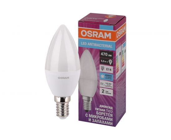 Светодиодная антибактериальная лампа Osram LCCLB40 5,5W/865 230VFR E14 10x1 4058075561397 