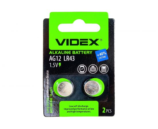 Щелочная/алкалиновая батарейка VIDEX AG12/386/LR43 2 штуки на блистере VID-AG12-2BC 