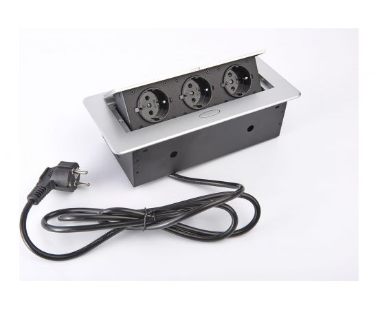 Выдвижной встраиваемый розеточный блок Inrior на 3 EURO розетки, TORO-03-80 – изображение 2