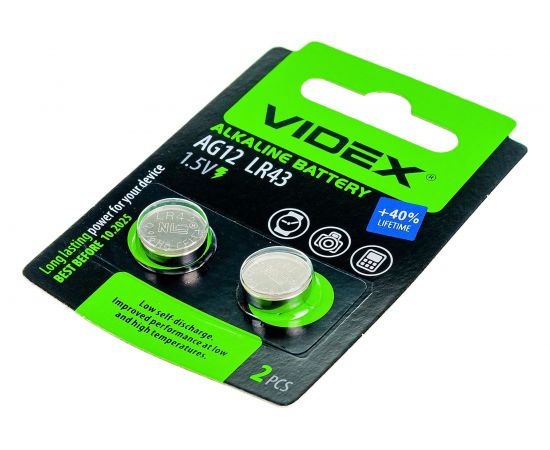 Щелочная/алкалиновая батарейка VIDEX AG12/386/LR43 2 штуки на блистере VID-AG12-2BC – изображение 2